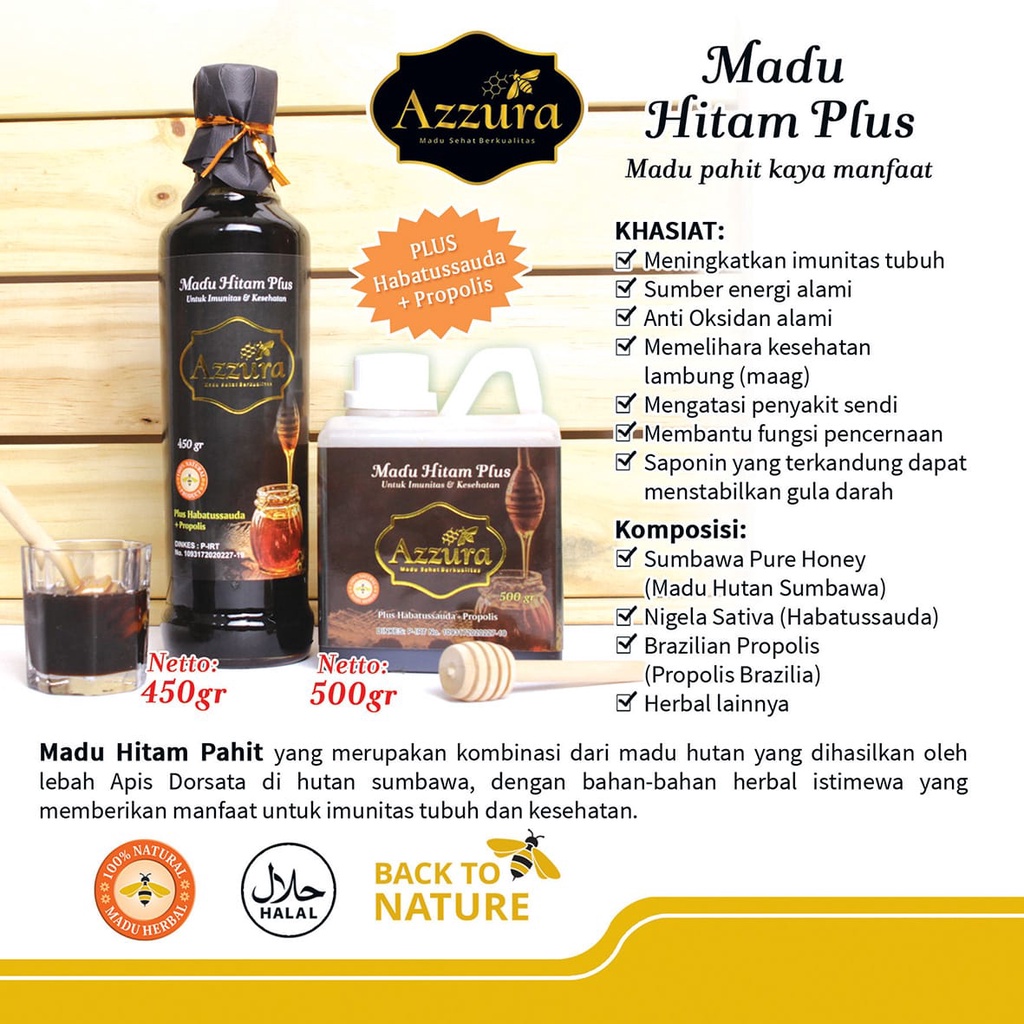 

Azzura Madu Hitam plus Madu hutan asli dengan Habatussauda dan Propolis 450gr, 500gr