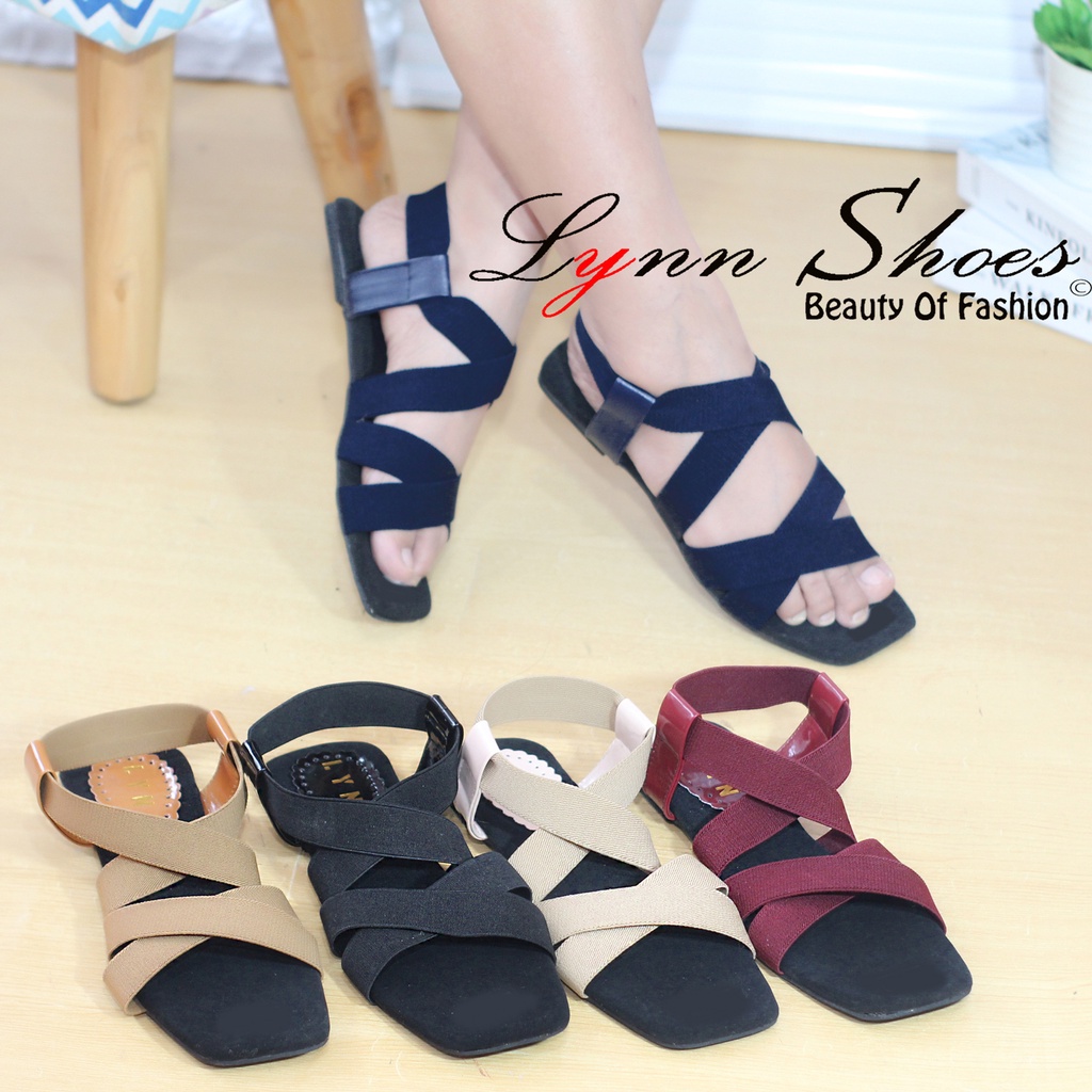 Lynn Sendal Tali Eksklusif Wanita Flat SD39U - Biru / Coklat / Cream / Hitam / Merah