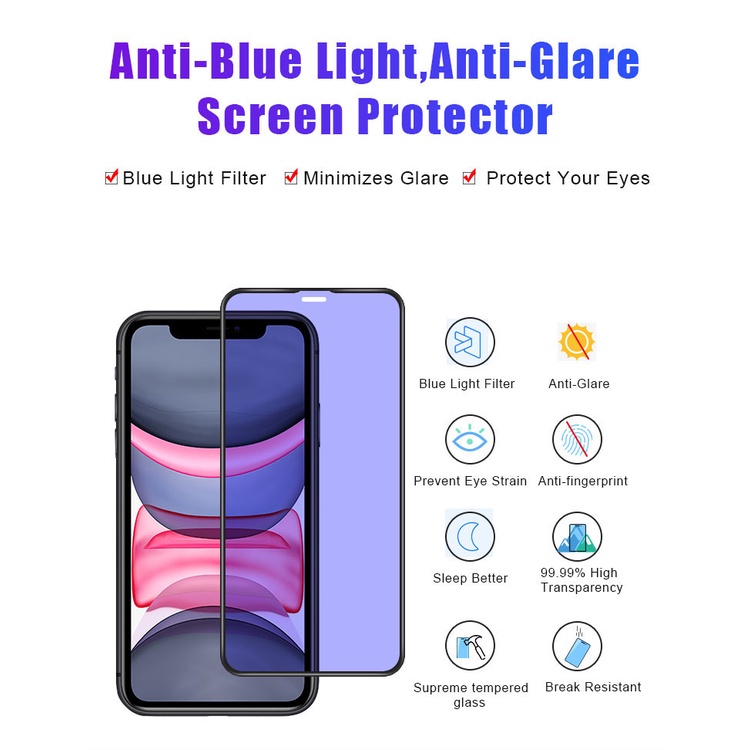 ANTI BLUE RAY full Tempered glass VIVO Y53s Y91C Y93 Y95 V20 Y11 Y19 Y12 Y17 Y20i Y20 s Y30 Y50 V21