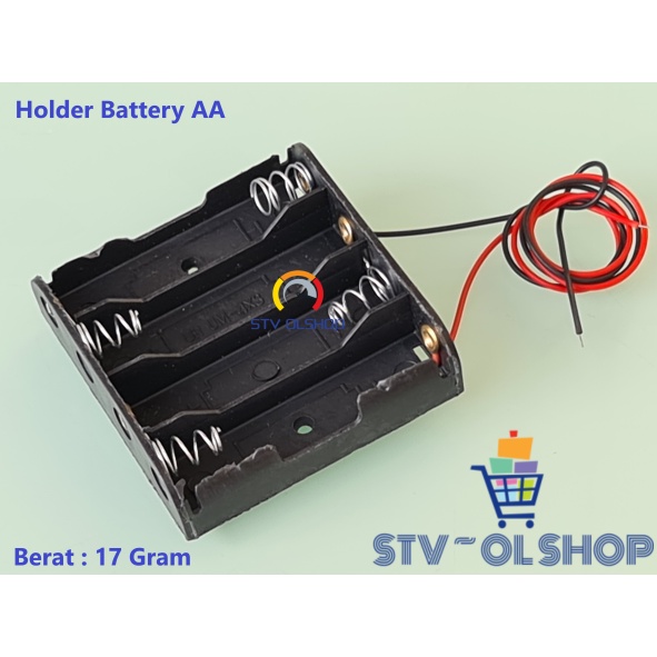 Tempat Battery AA isi 4 Plus kabel / Holder bateray AA 4 baris