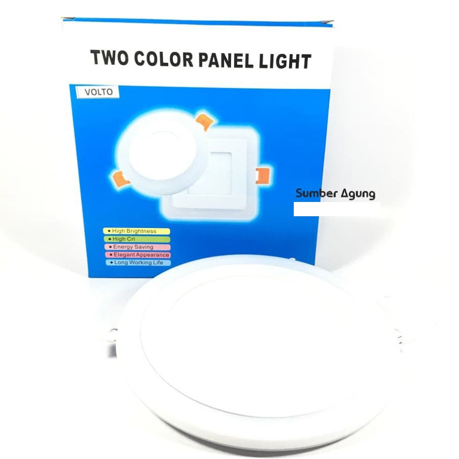 Downlight Panel LED 2Warna 12W+4W Biru Putih White Blue Volto