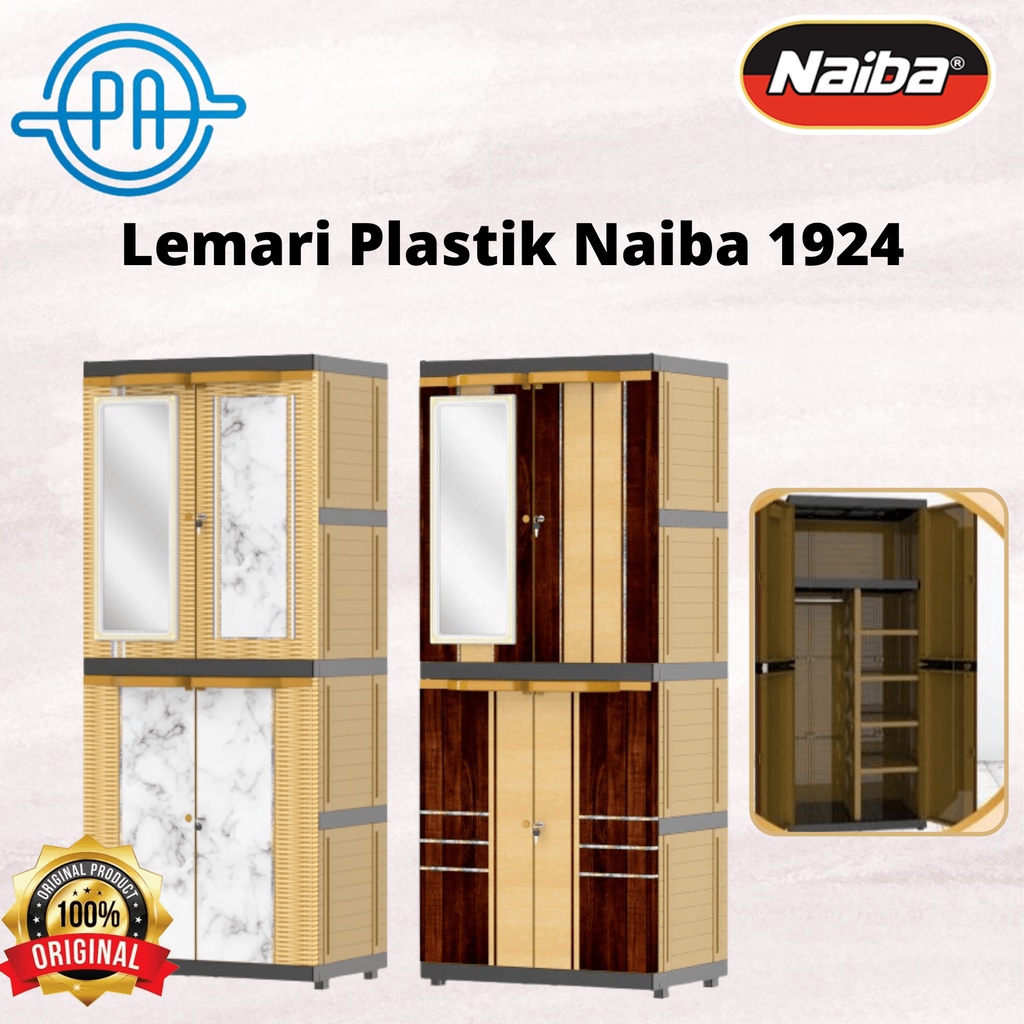 LEMARI 2 PINTU LEMARI PAKAIAN PLASTIK NAIBA GANTUNG 1924 RAK GANTUNGAN BAJU + CERMIN