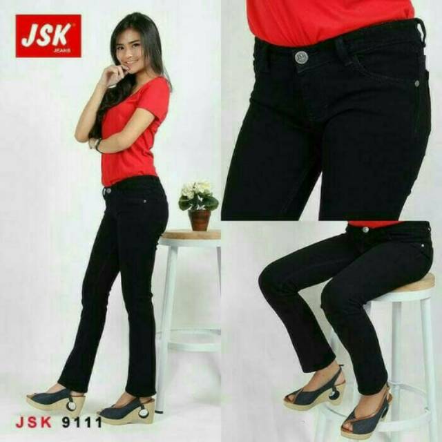 CELANA JEANS DENIM FULL BLACK WANITA SKINNY HITAM MELAR