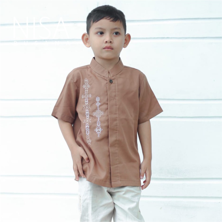 Yameena Kids Baju Kemeja Lengan Pendek Koko Muslim Bordir Anak Laki Laki Kode NB07 By Yameenakids