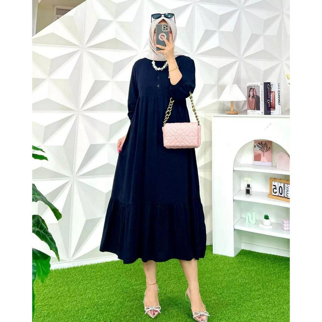 NEW Naya Midi Dress Bahan Polo Linen Premium Busui Fashion Muslim Baju Wanita Terbaru 2023