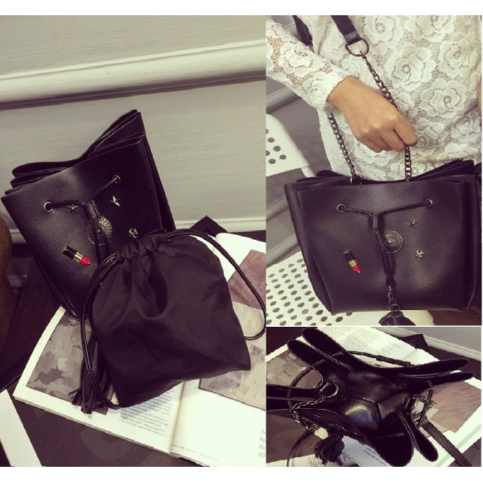 tas bahu handbag sling bag tote bag reuni arisan hitam 2 in 1 wanita