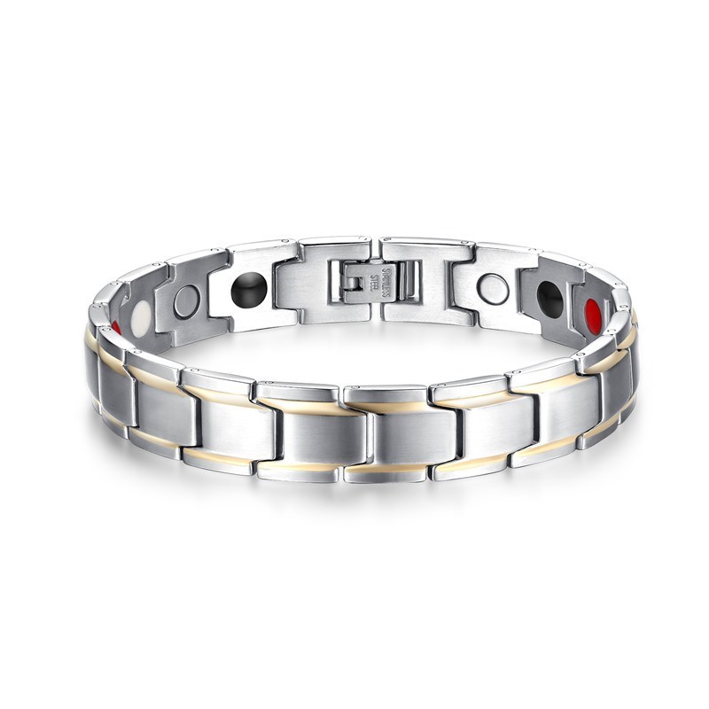 GELANG KESEHATAN TITANIUM BEST SELLER ORIGINAL 100% TITANIUM MAGNET 316L - ANTI KARAT SELAMANYA - Gelang terapi luxuri-Perak & emas