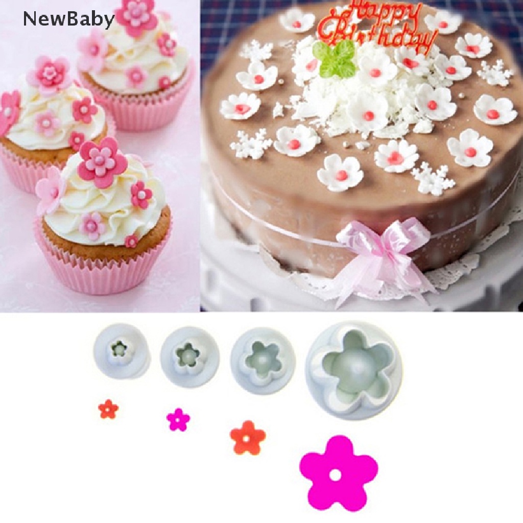 Newbaby 4Pcs Cetakan Kue / Fondant / Permen Bentuk Bunga Plum Untuk Dekorasi