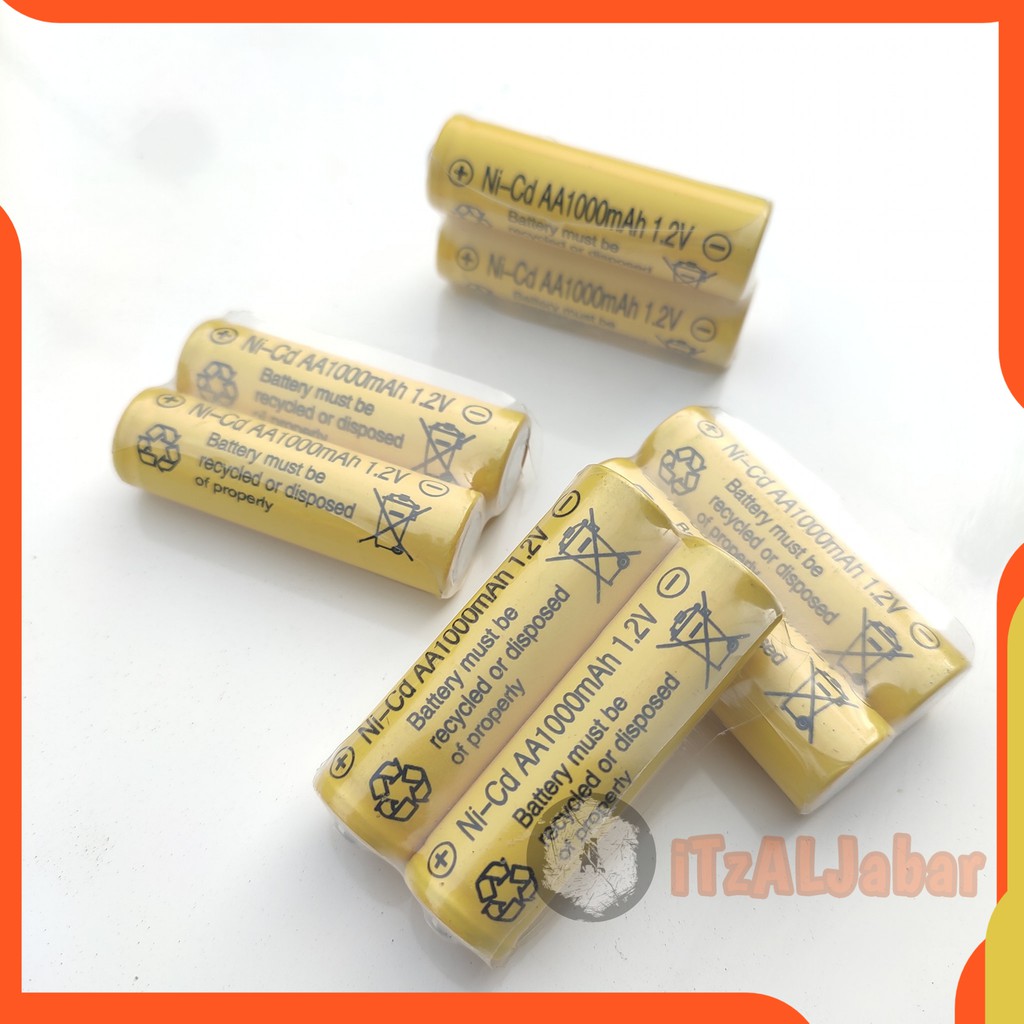 Baterai cas Ni-Cd AA 1000mAh 1.2V Batre Cas AA 1000mAh x2 baterai