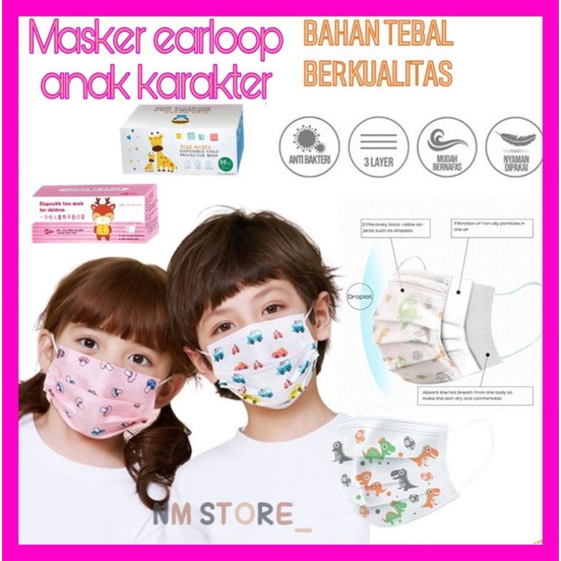 ( 10pcs) MASKER EARLOOP  ANAK 3ply KIDS CHILD MASK MOTIF EARLOOP