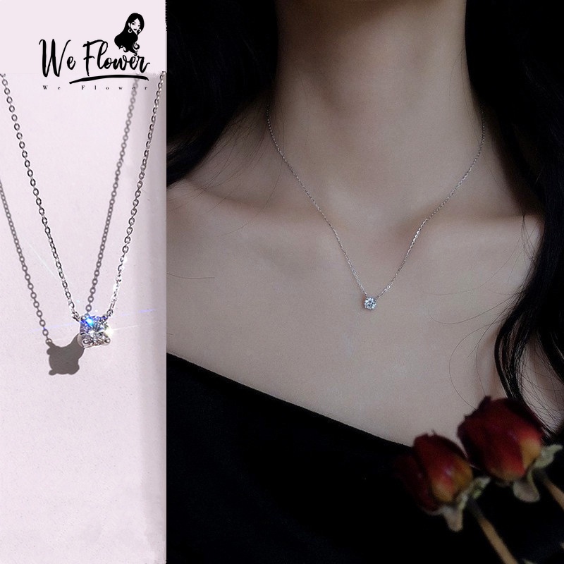 We Flower Kalung Rantai Silver s925 Liontin Bunga Hias Kristal Zircon Untuk Wanita