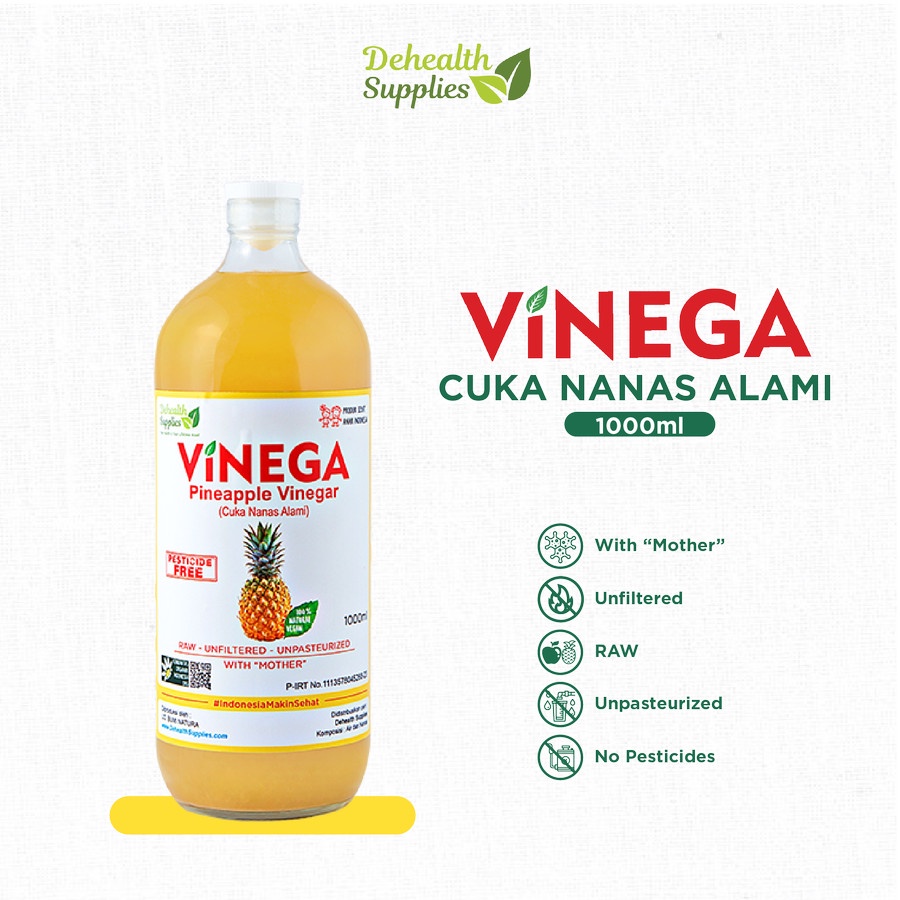 Vinega, Pineapple Vinegar with Mother / Cuka Nanas alami 1 L