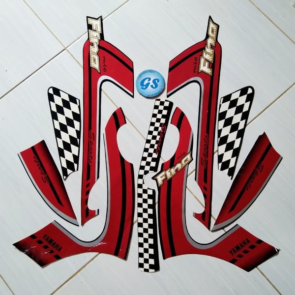 Striping Stiker Motor Yamaha Fino Karbu 2012 Full Hitam-merah