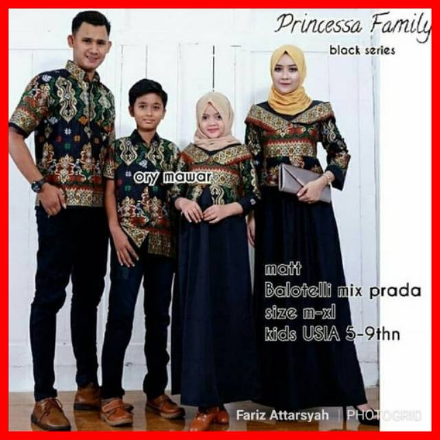 Baju Batik Couple Sarimbit Keluarga Laluna 02 Seragam Pesta Hijab Muslim Gamis Plus 2 Anak