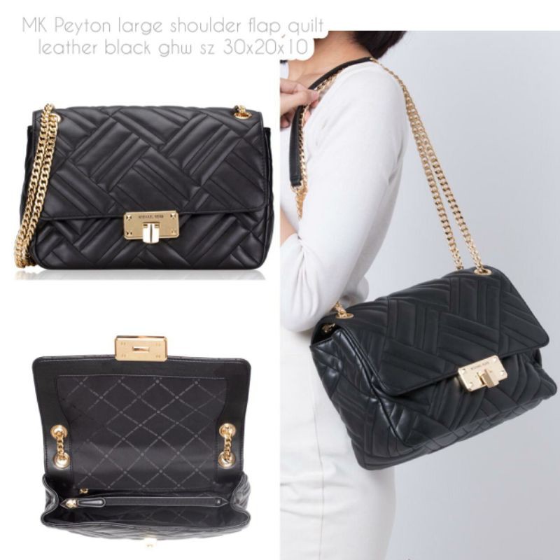 MK Peyton large shoulder flap quilt leather black ghw