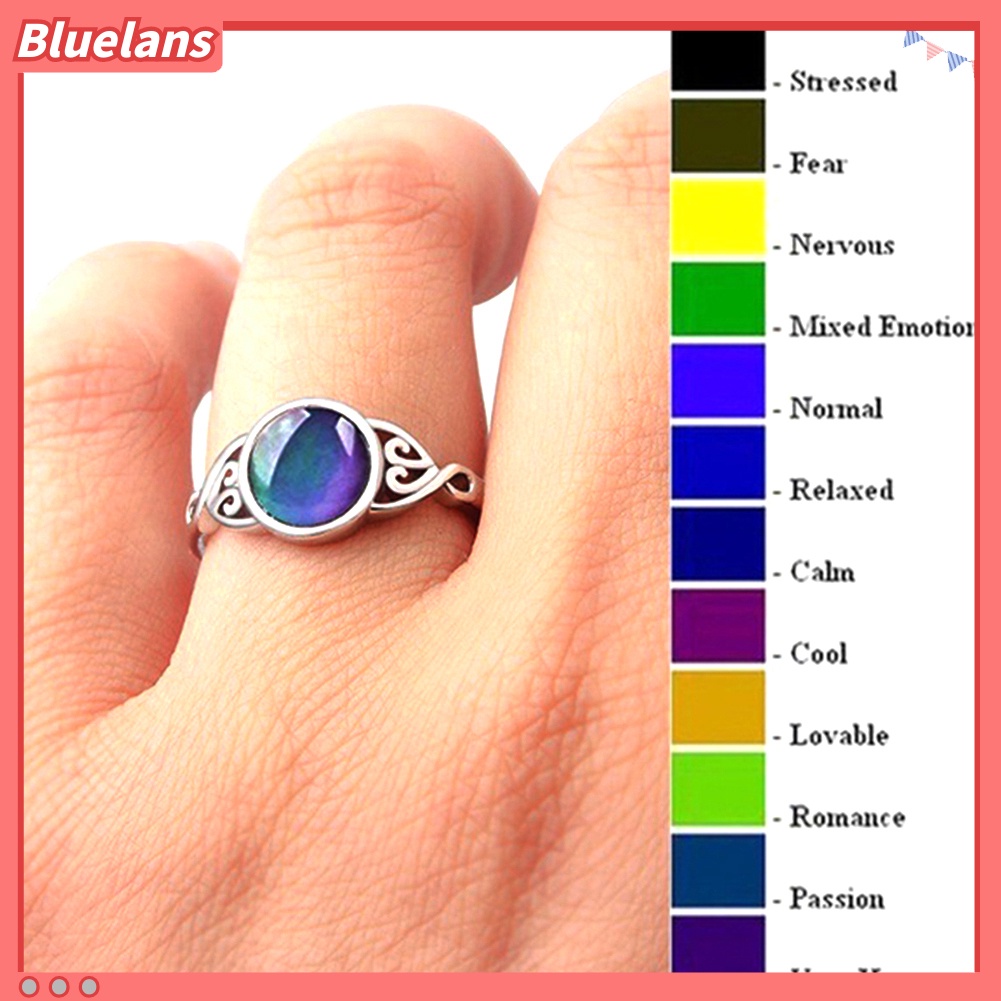 Bluelans Cincin Batu Permata Imitasi Bentuk Bulat Model Hollow Dapat Berubah Warna Untuk Wanita