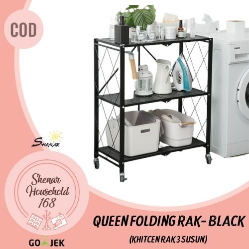 SHENAR , KHITCHEN RAK SUSUN QUEEN DAN KING FOLDING CABINET LIPAT SERBAGUNA UNIK VIRAL MULTIFUNGSI TEMPAT PENYIMPAN SUSUN LIPAT DENGAN RODA RAK DAPUR PENYIMPAN  MIXER OVEN  BLENDER GELAS PIRING PISAU ( BISA COD)