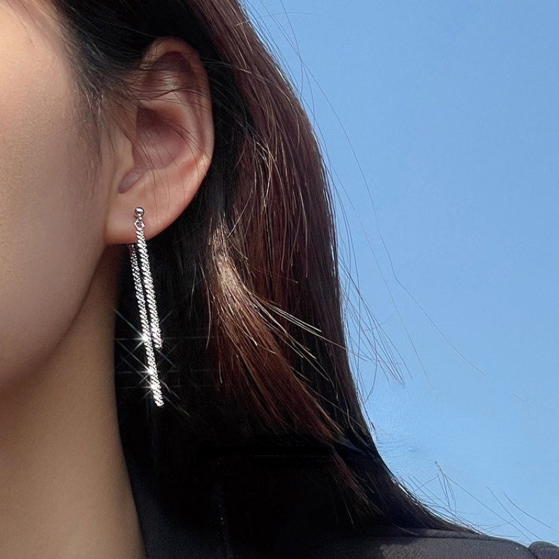 Anting Rumbai Panjang Bahan S925 Silver Glossy Gaya Korea Untuk Wanita