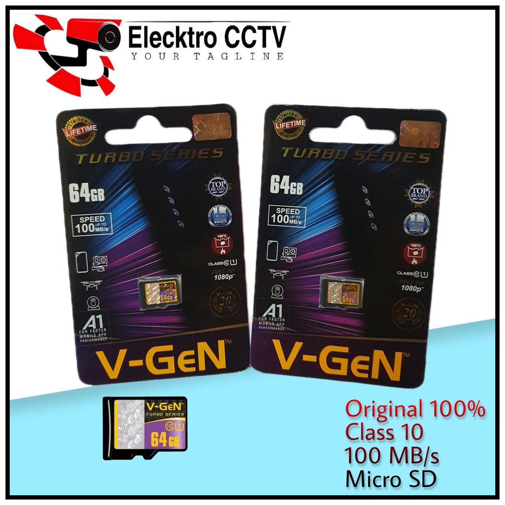 V-GEN Micro SD Vgen Class 10 8GB 16GB 32GB 64GB TURBO SERIES Class10 Memory Card ORIGINAL V-GEN