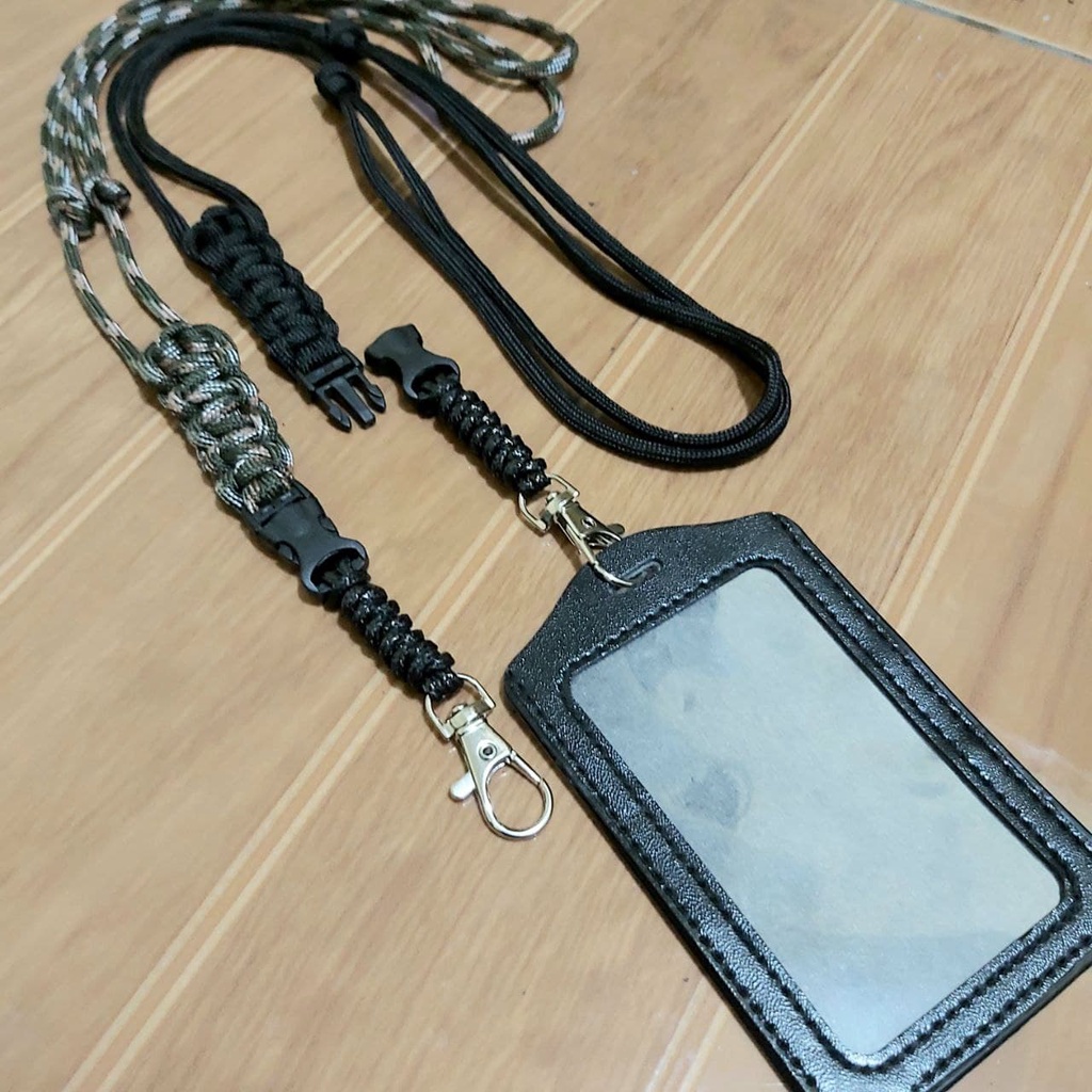 

Tali Kalung Gantungan Lanyard Id Card Plus Name Tag Holder Tali Paracord Kulit Sintetis keren Murah Hitam