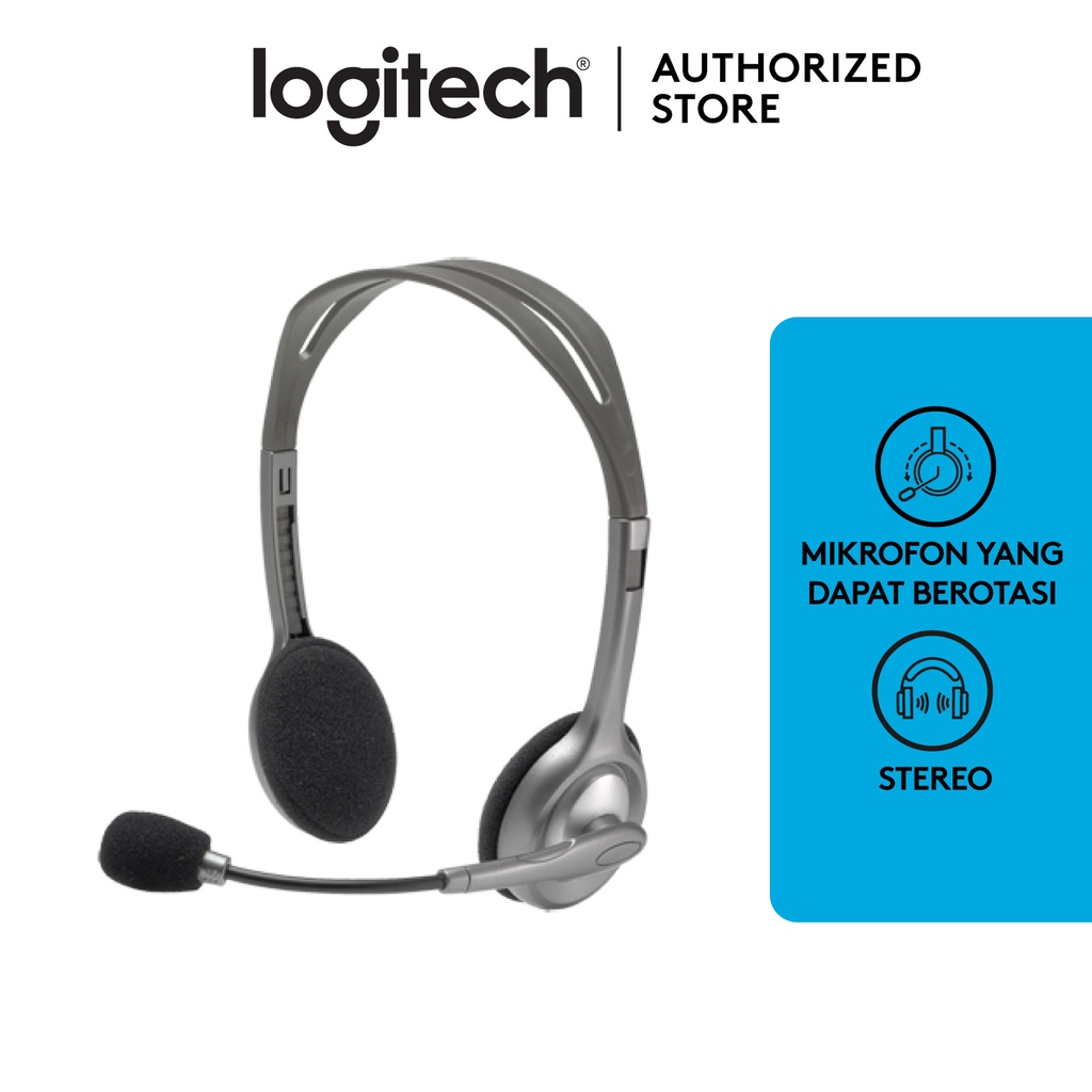 Logitech H110 Headset Stereo dengan Headband Adjustable dan Dual Plug