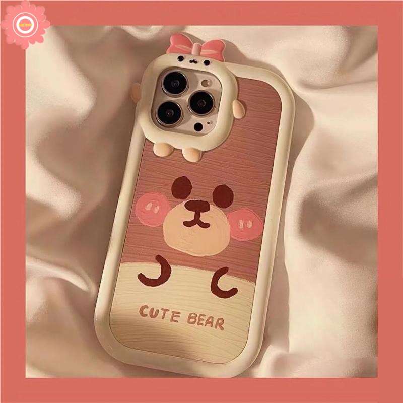 Cartoon Bear Case Realme C15 C25 C12 C25s C31 C11 C30 C35 C21Y C21 C25Y C20 C17 Realme 9i C2 5 5i 6i C3 5S C11 2021 7i C20A Cute 3D Bow Little Monster Lens Glossy Anti-shatte Cover