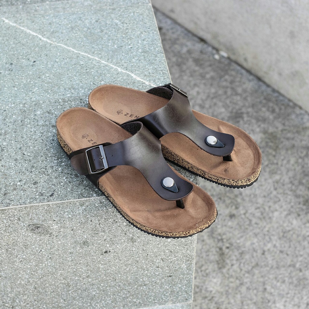 Zayn Brown | Sendal Jepit Tali Kulit Simpel Kayu Pria Cowok Men Sandal Footwear Ori | FORIND x Zensa