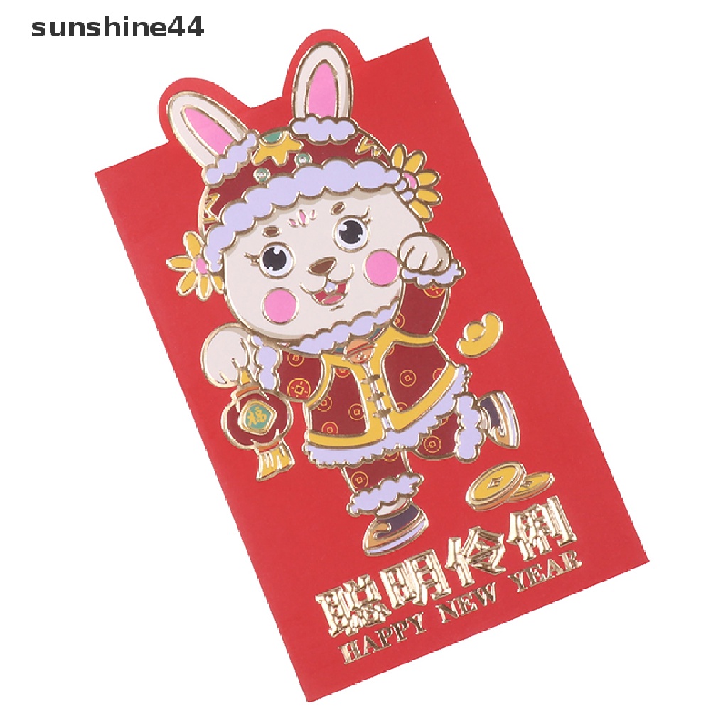 Sunshine 6Pcs Amplop Angpao Lipat Motif Kartun Kelinci Warna Merah Untuk Tahun Baru Imlek 2023