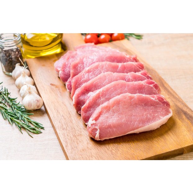 

Karbonat Slice / Pork Loin Slice / Pork Loin Steak Premium - Fresh Packing vacum sealed Tebal 5-6mm