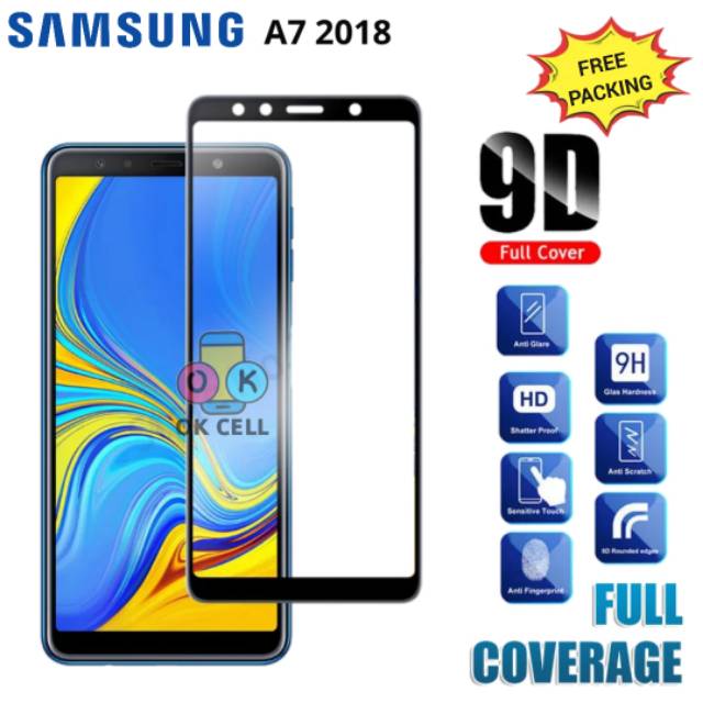 Tempered Glass Full Cover Samsung A7 2018 TG Anti Gores Layar Kaca Screen Protector Premium