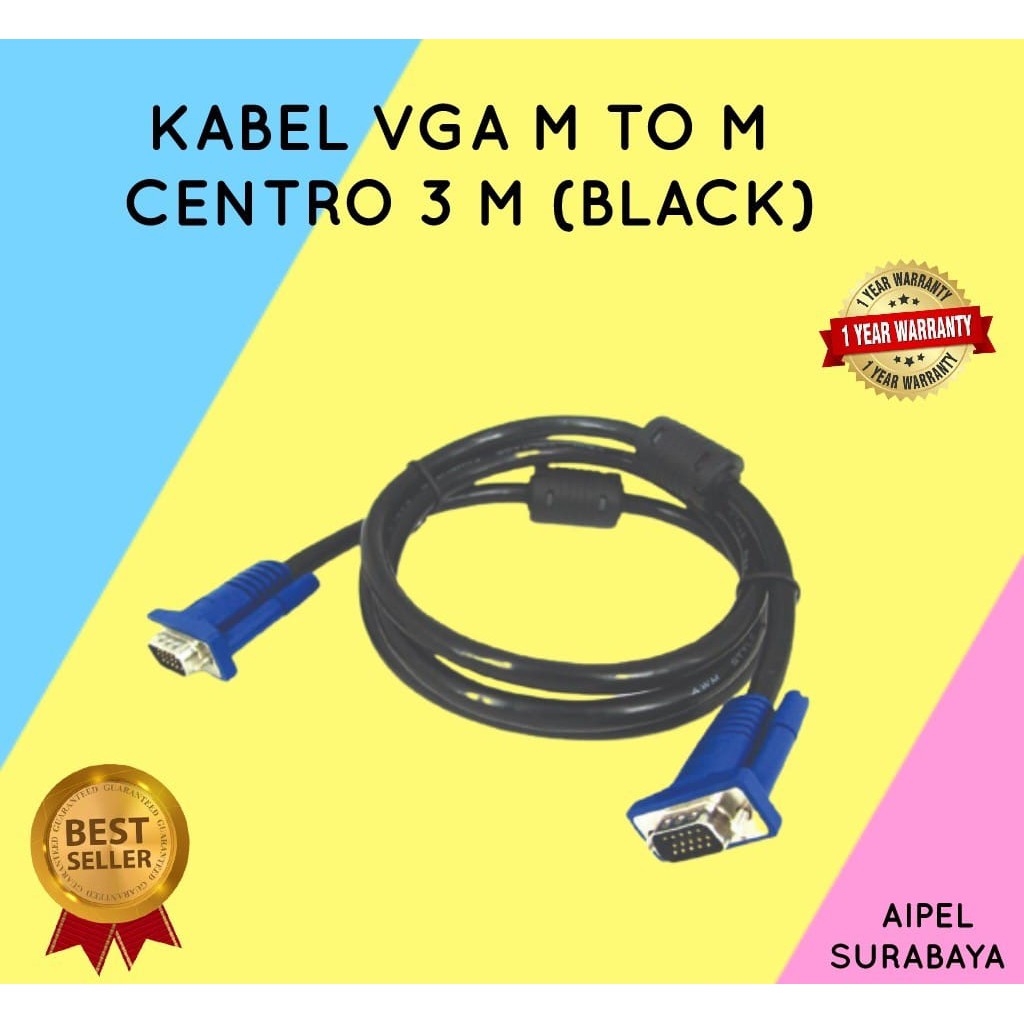 KVC3  KABEL VGA MALE TO MALE CENTRO 3 M BLACK