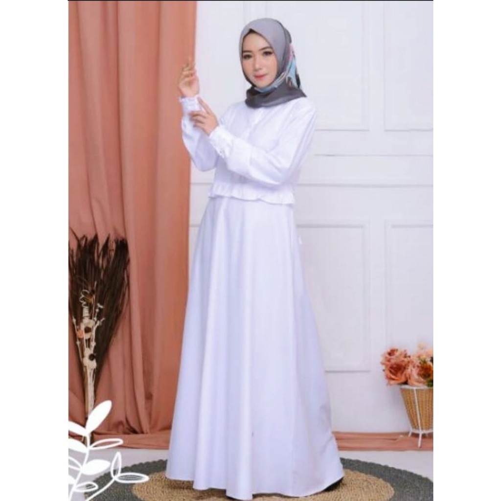 GAMIS PUTIH Modern Gamis Syari Gamis wanita Putih Polos terbaru Gamis Putih Murah Gamis manasik 2021-3