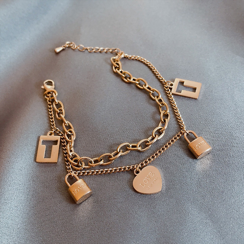 Gelang Tangan Titanium Steel Lapis Emas 18K Gaya Hip Hop Untuk Pria