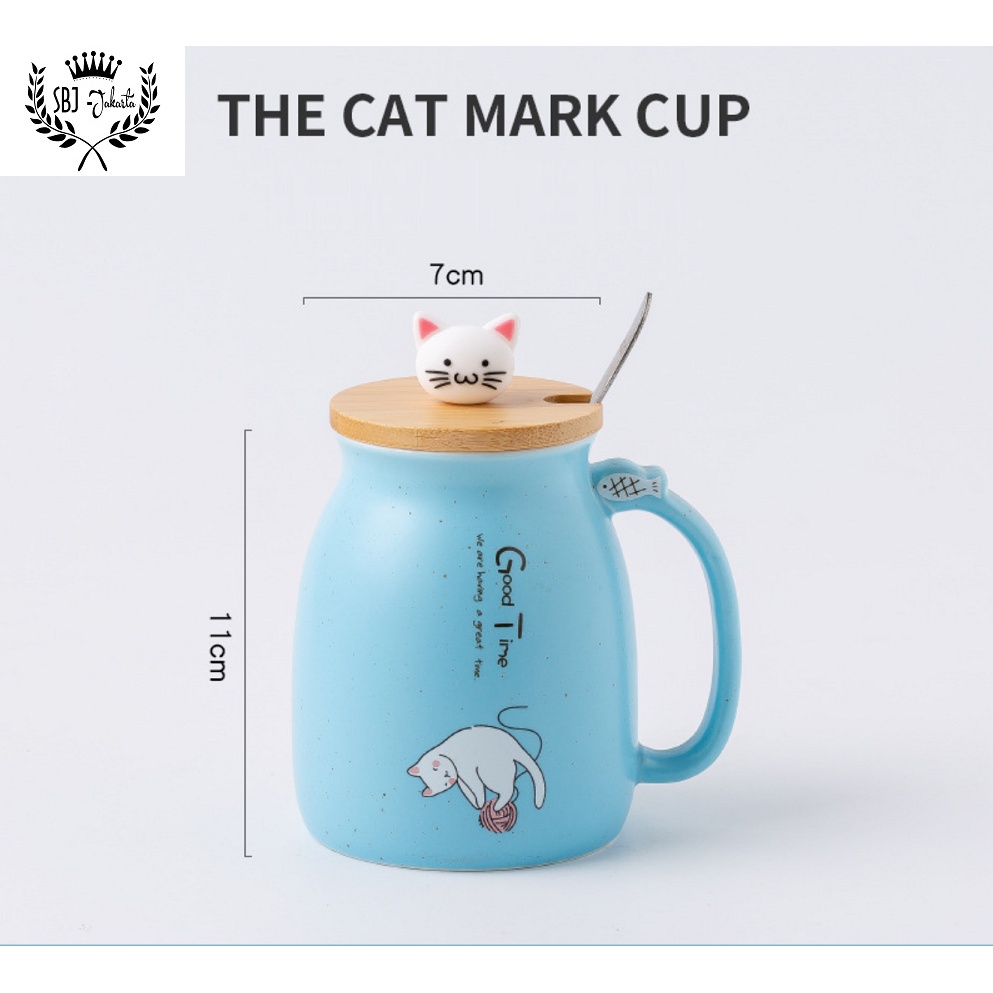 Cangkir Keramik Cat Mark Cup Gift Set Ceramic Mug 450 ml dengan sendok