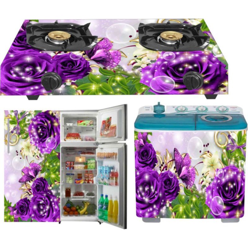 stiker kulkas satu pintu dan kompor gas yang dua tungku