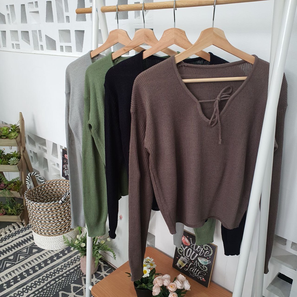 SWEATER RAJUT WANITA NORY V ROPE SWEATER RAJUT KOREA STYLE WANITA ATASAN WANITA BLOUSE CEWEK RAJUT WANITA PREMIUM SLIMFIT TERBARU KEKINIAN TRENDY MURAH