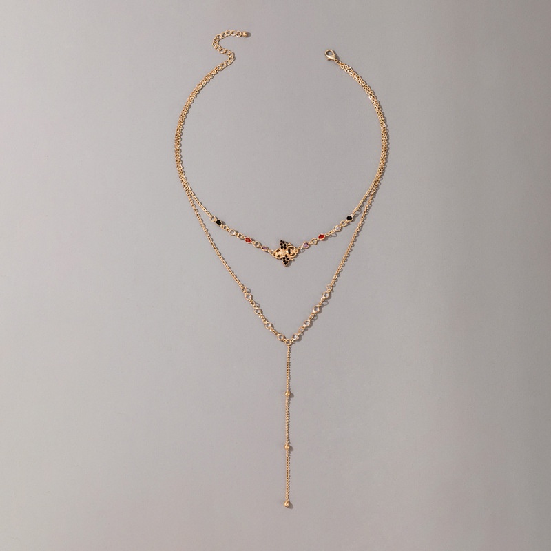 Kalung Rantai Rumbai Multilayer Aksen Lebah Warna-Warni