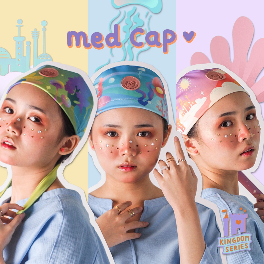 HEAD CAP - Kingdom Pattern - Penutup Kepala/Nurse Cap/Topi Medis