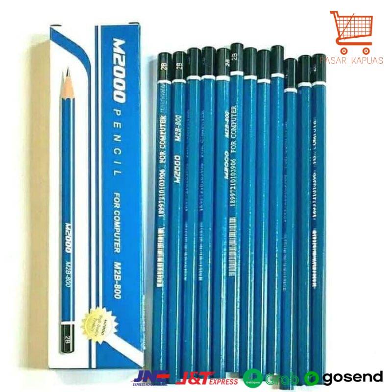 

[ COD ] 12pcs 1 lusin pensil kayu 2b M2000 biru hijau / pensil M2000 murah lusin