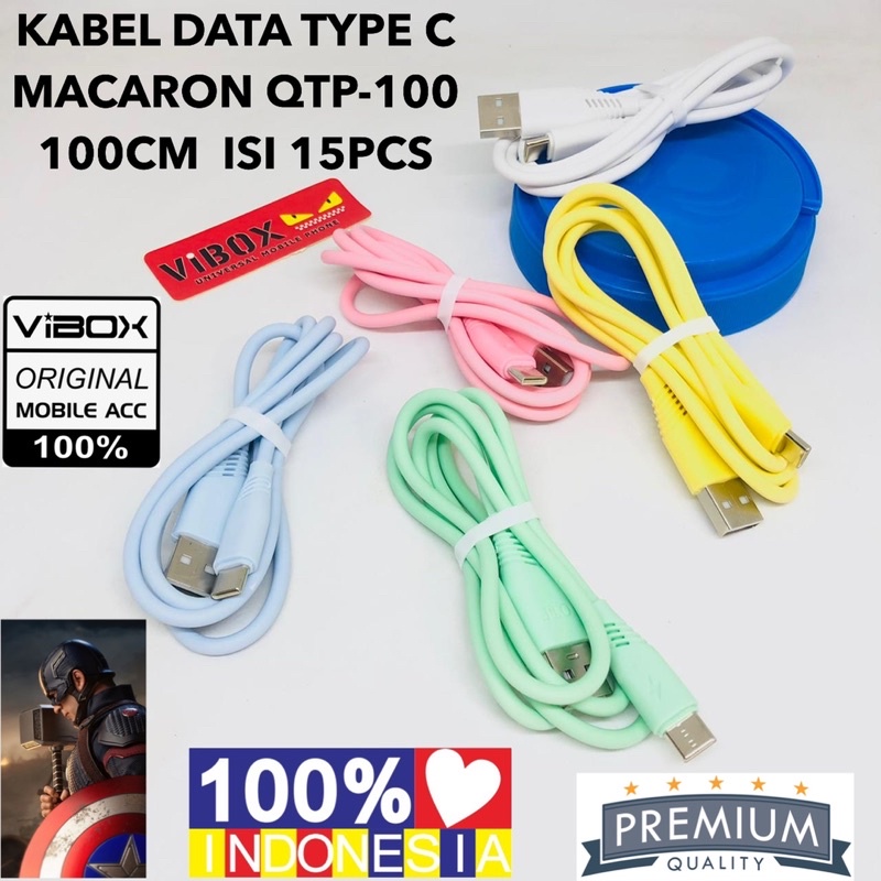 {isi 15pc} KABEL DATA TOPLES TYPE C VIBOX MACARON 3A QTP-100 ORIGINAL