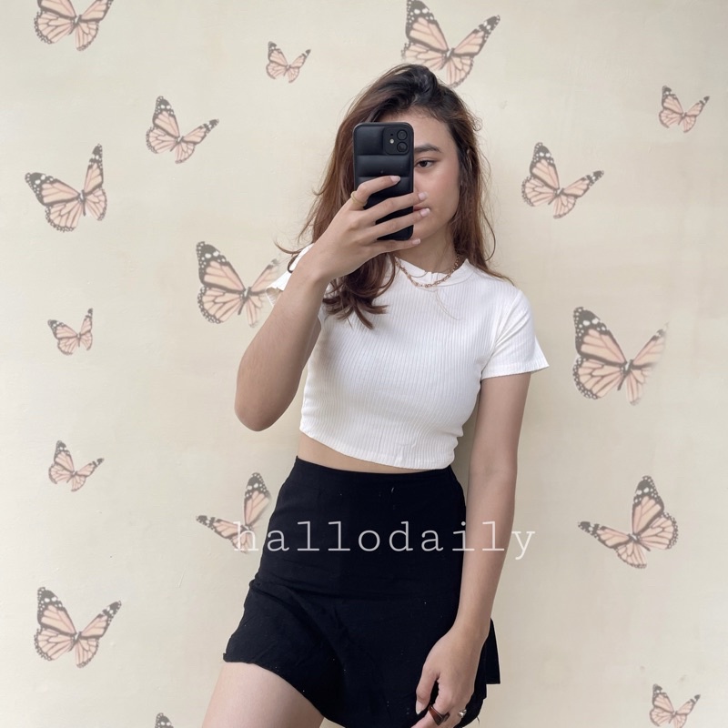 KAOS CROPTEE BASIC WANITA BAHAN KNIT RIB PREMIUM