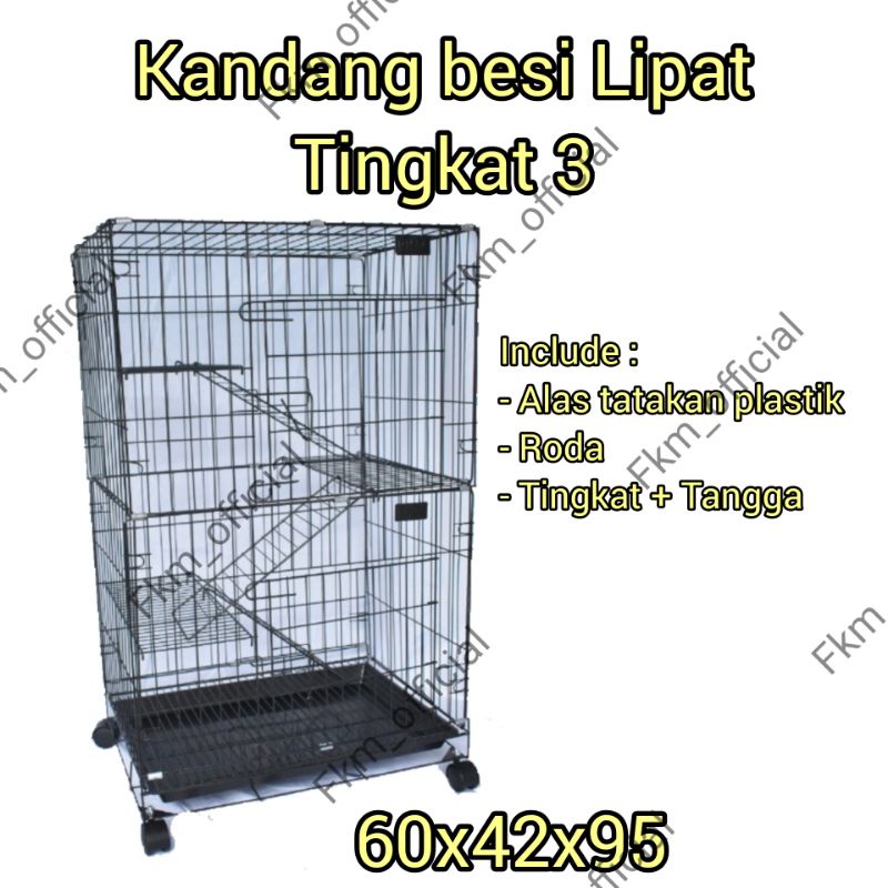 KANDANG KUCING 3 TINGKAT BESI TEBAL 60x42x95