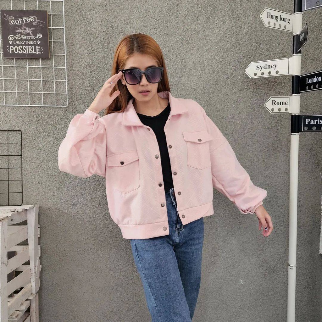 OLIN DIAMOND EMBOSS Sweater Kardi Wanita Oversize Jacket Outer Terbaru Kasual Fashion Outfit Kece Korean Style