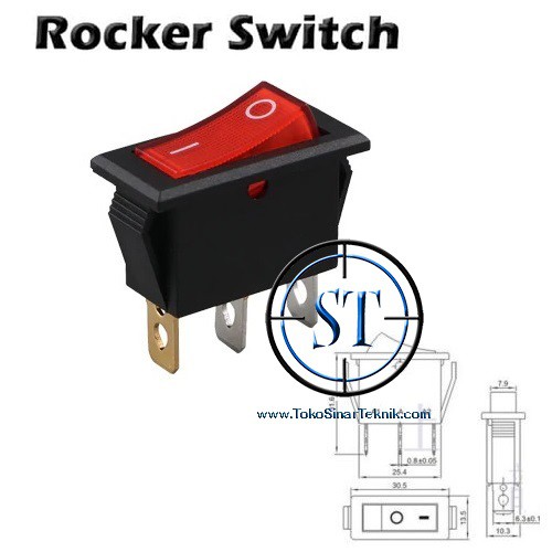 Rocker Switch SPST Red Lampu 3 Kaki 11x29mm Saklar Medium Single Pole Lamp Pipih On Off BA-15