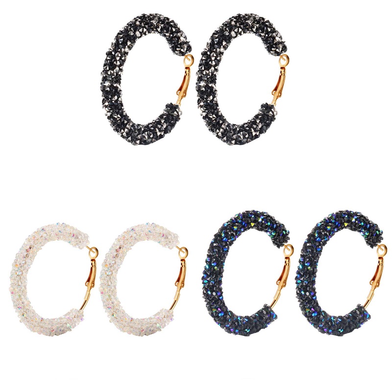 Anting Hoop Hias Kristal Besar Gaya Punk Retro Untuk Wanita