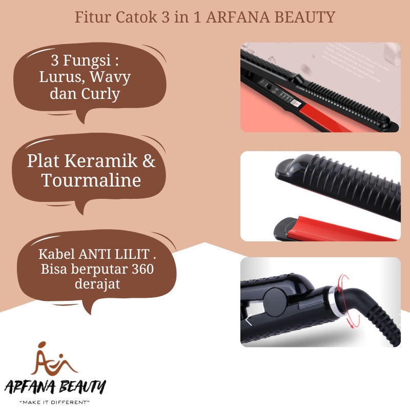 Catokan Rambut 3 in 1 Pelurus Pengeriting Gelombang Perawatan Kecantikan Wanita Alat Keriting Catok Rambut Terbagus Catok Lurus Pengriting Ion Tourmaline Keramik Perawatan Kecantikan Ori Original Premium Terbaru