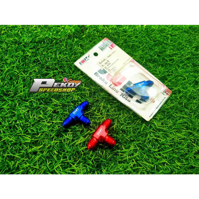 fitting nepel sambungan terminal selang rem 2 cabang T swits original thailand universal biru merah