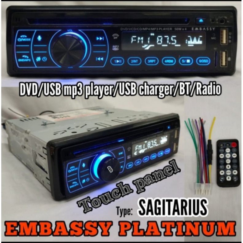 DVD MOBIL EMBASSY USB-SD-FM-BT BACA KASET BANDEL TAHAN PANAS