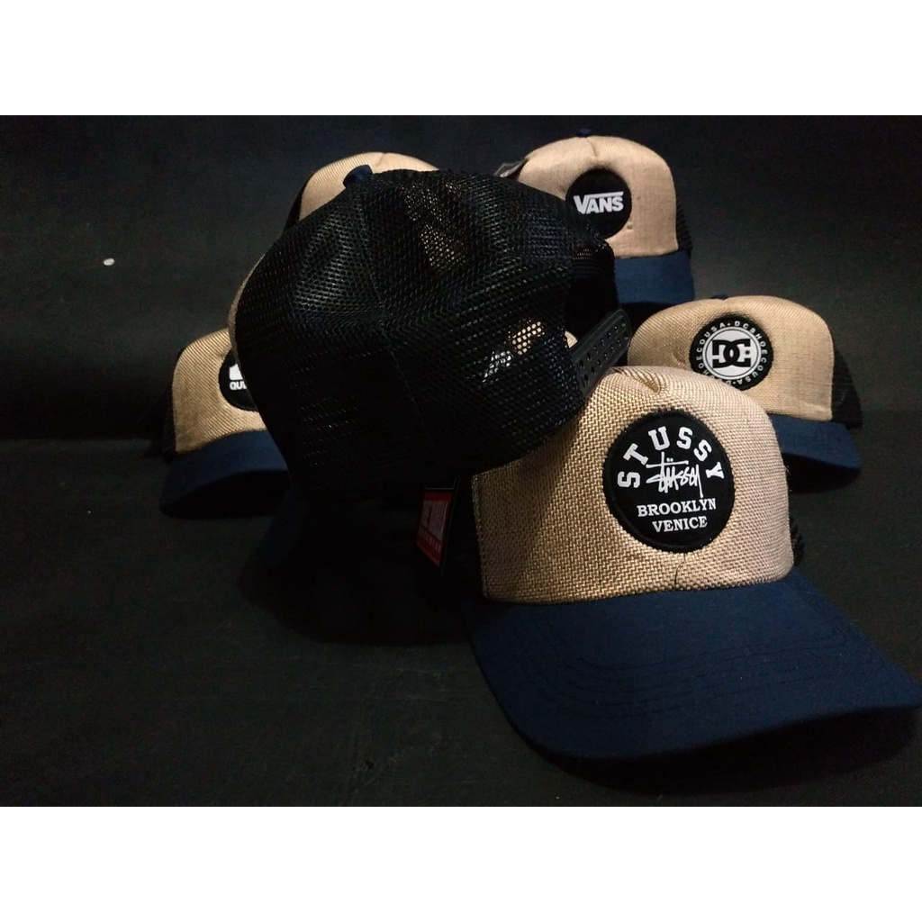 Best Seller Topi distro jaring viral cream kombinasi biru Unisex/realpict/COD