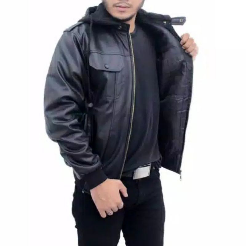 Jaket Semi Aliando / Jaket kulit pria Hoodie / Jaket Hangat Pelindung dada